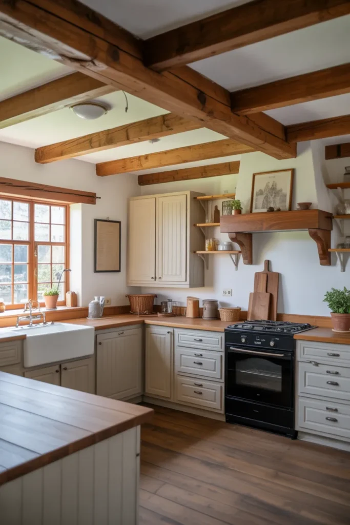 Exposed Wooden Beams for Farmhouse Character