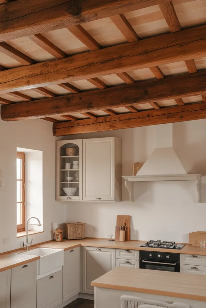 Exposed Wooden Beams for Rustic Warmth