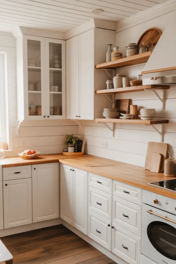 Classic White Cabinets With Wood Accents