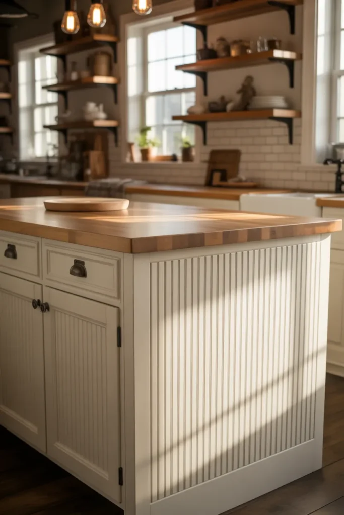 Farmhouse Kitchen Island With Beadboard Panels