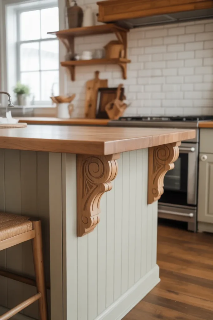 Farmhouse Kitchen Island With Decorative Corbels