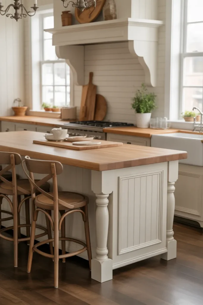 Farmhouse Kitchen Island With Turned Wood Legs