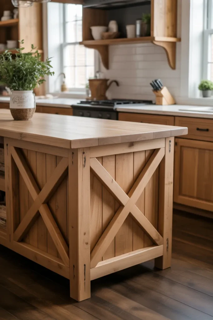 Farmhouse Kitchen Island With X-Brace Details