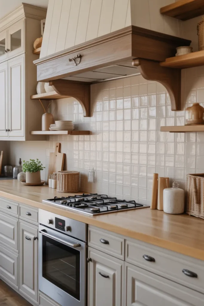Neutral Tile Backsplash With Texture