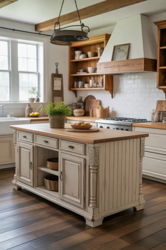 Rustic Farmhouse Kitchen Island With Antique Furniture Style