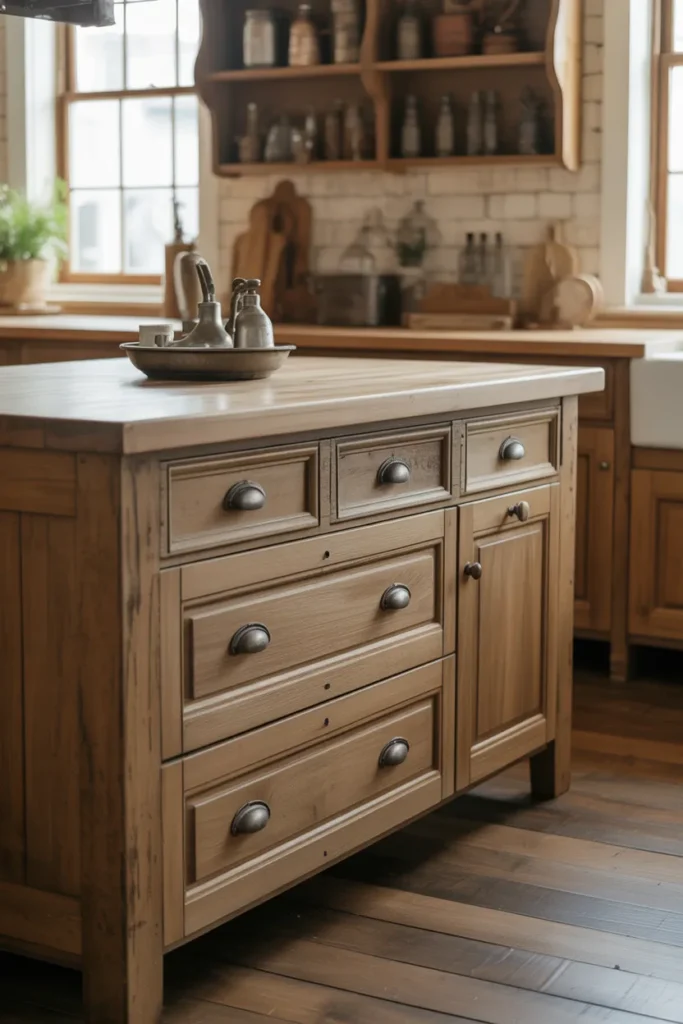 Rustic Farmhouse Kitchen Island With Antique Hardware