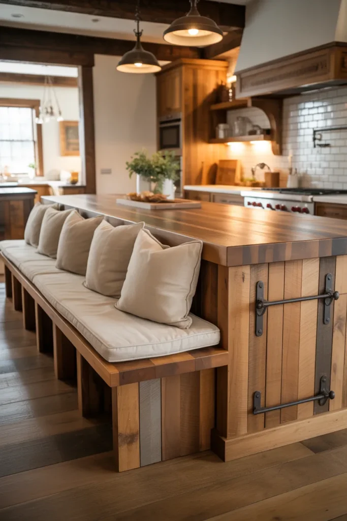 Rustic Farmhouse Kitchen Island With Built-In Seating