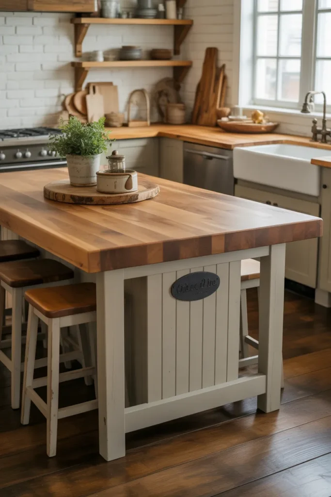 Rustic Farmhouse Kitchen Island With Butcher Block Top