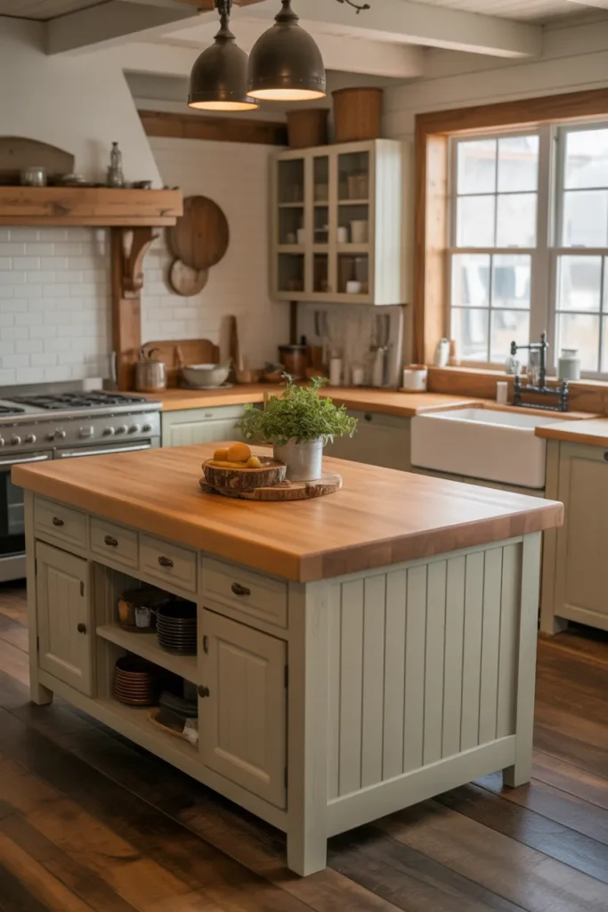 Rustic Farmhouse Kitchen Island With Butcher Block Top