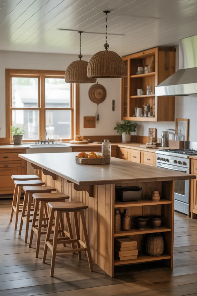 Rustic Farmhouse Kitchen Island With Extended Seating