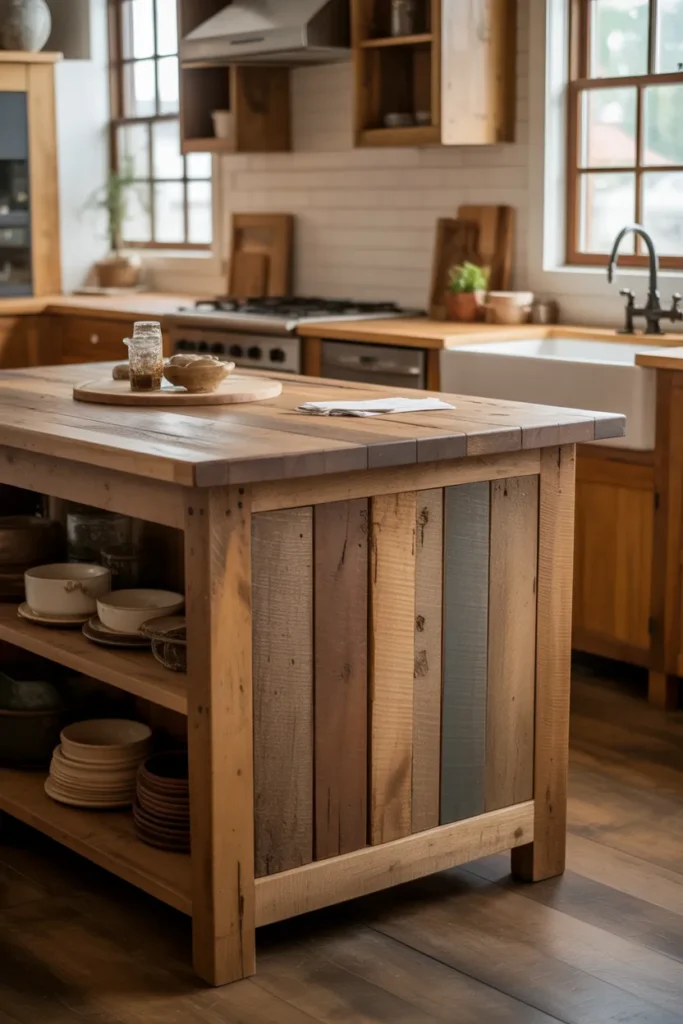 Rustic Farmhouse Kitchen Island With Reclaimed Wood Base
