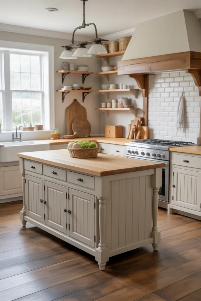 Rustic Farmhouse Kitchen Island With Two-Tone Design