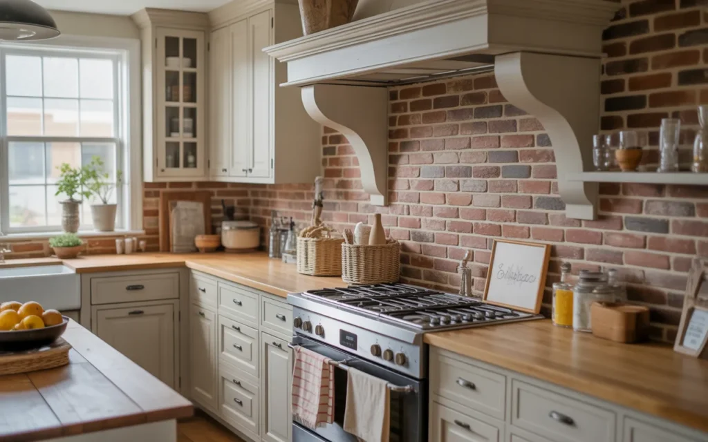 farmhouse kitchen brick backsplash ideas