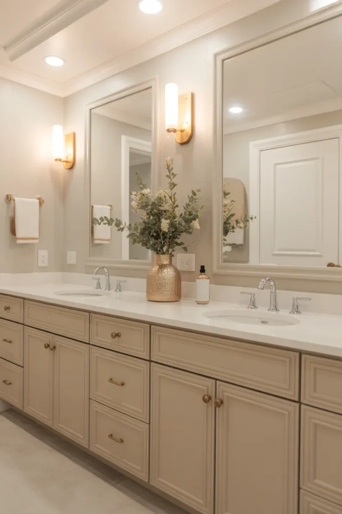 Elegant Neutral Tone Jack and Jill Bathroom