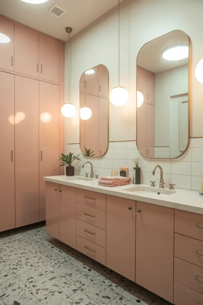 Retro Pink Bathroom With Terrazzo Floors