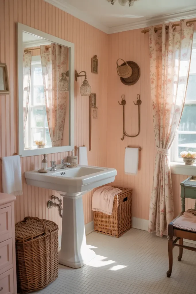 Cottage-Style Pink Retro Bathroom