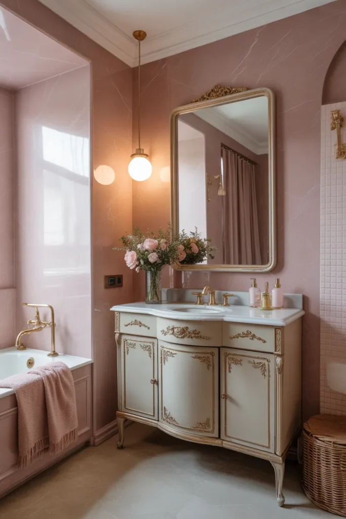 Elegant Dusty Pink Marble Bathroom