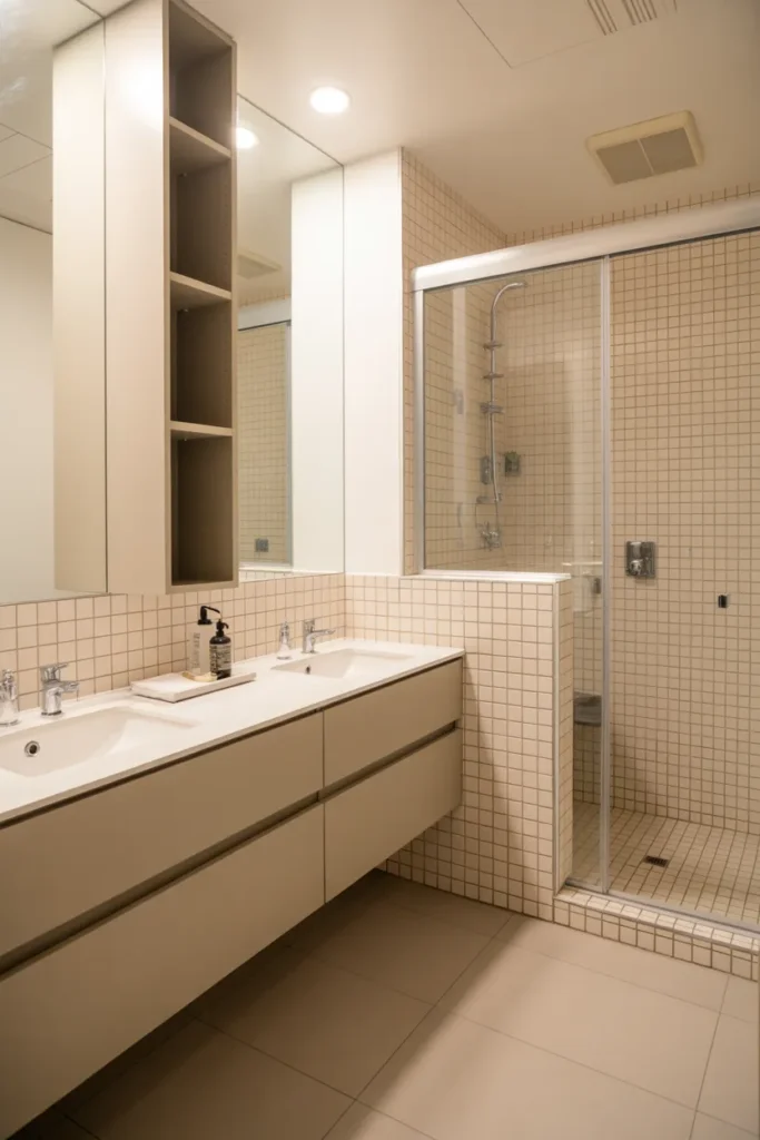 Compact Apartment Jack and Jill Bathroom