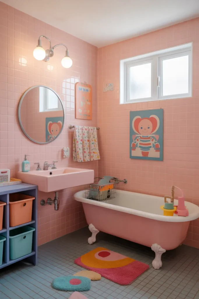 Playful Retro Pink Kids’ Bathroom