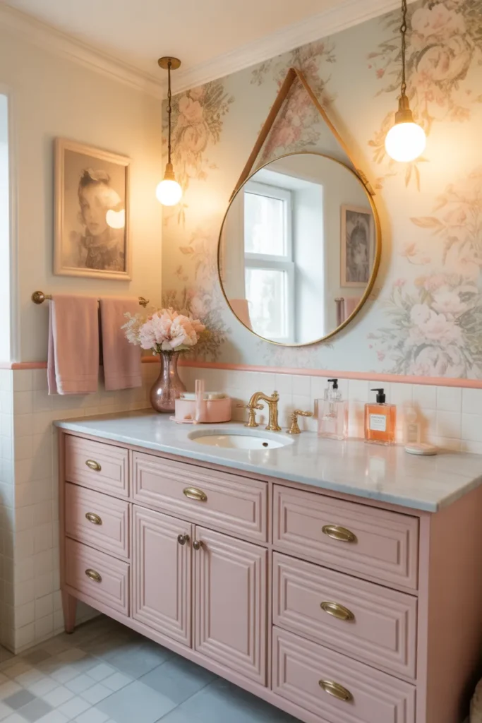 Blush Pink Vanity With Vintage Accents