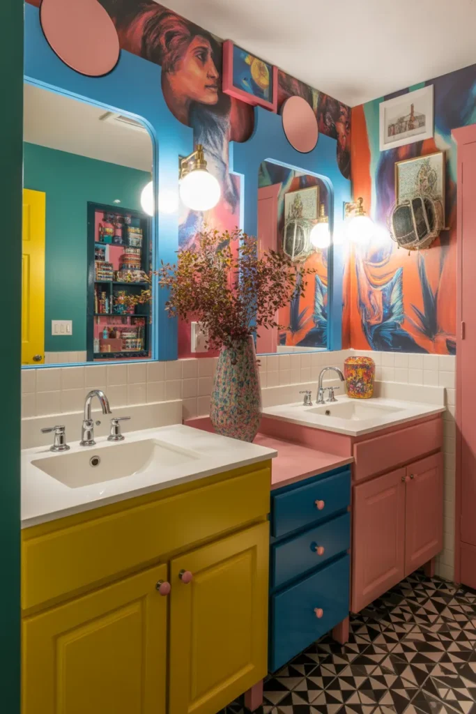 Colorful Eclectic Jack and Jill Bathroom