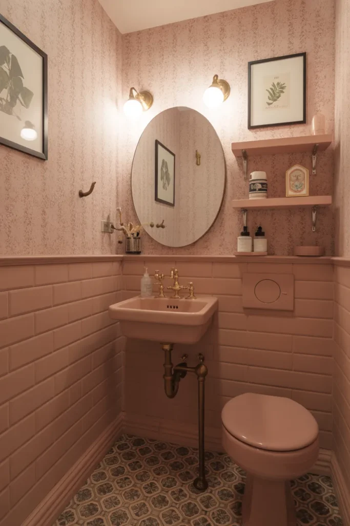 Small Retro Pink Powder Room