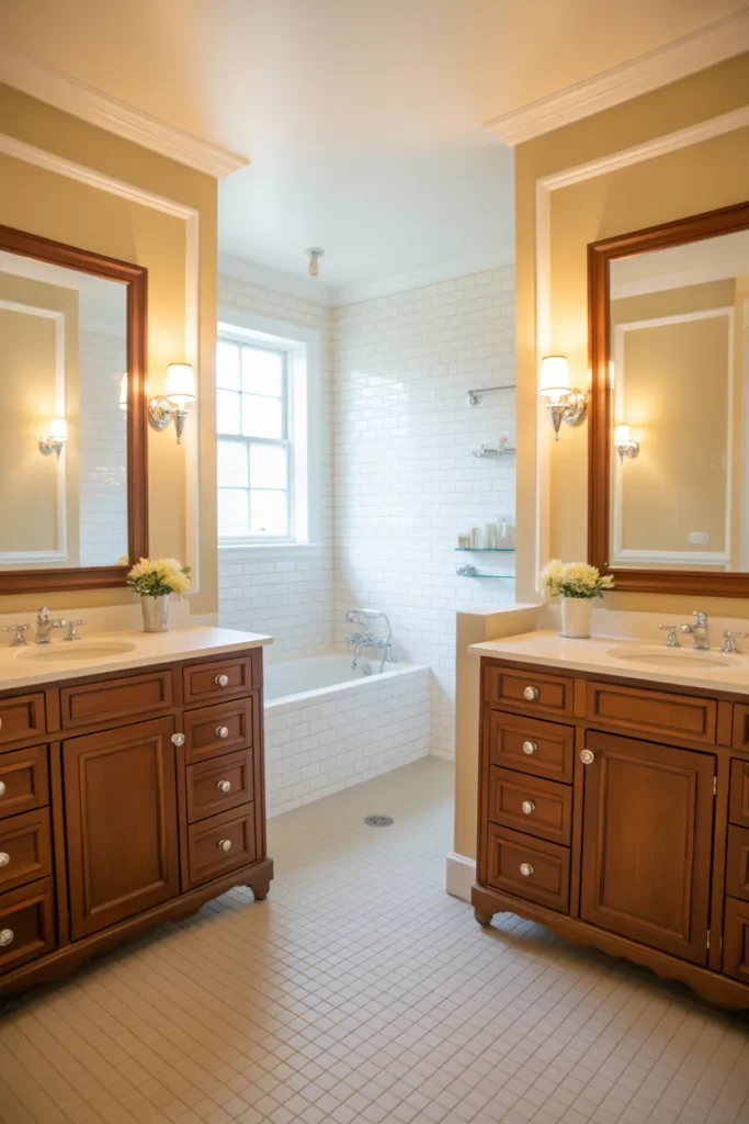 Traditional Jack and Jill Bathroom with Separate Vanities