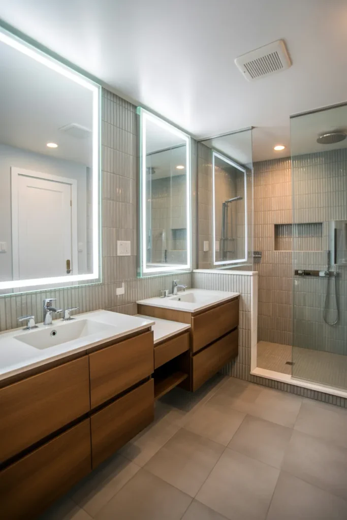 Contemporary Glass Shower Jack and Jill Bathroom