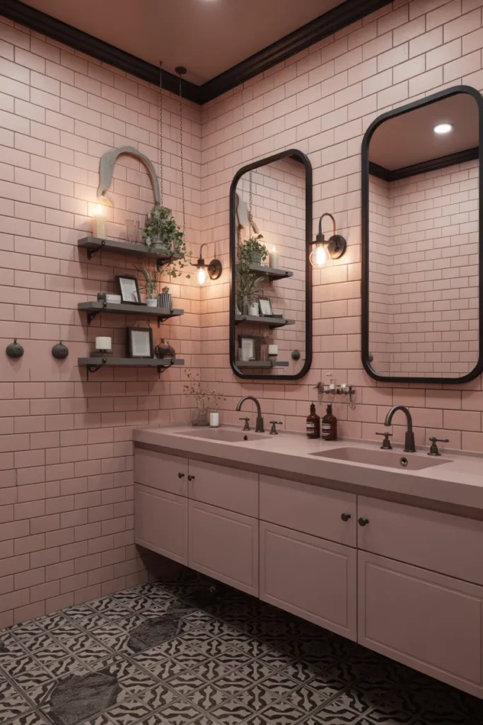 Vintage Pink Bathroom With Black Accents